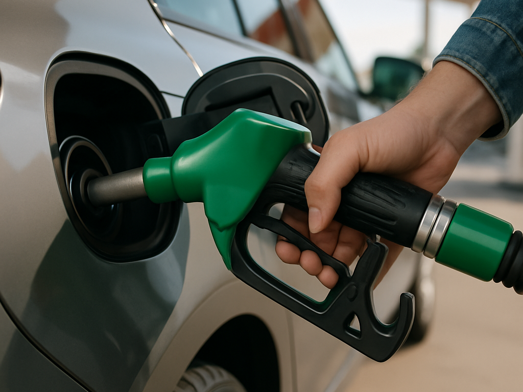 記事タイトル「ガソリン給油が満タン前に止まる原因とその場でできる安全な対処手順」の内容を象徴する、記事冒頭に表示するアイキャッチ画像。 記事の主な内容・テーマ：まず結論と安全上の注意、ノズルが満タン前に止まる仕組みと主な原因、その場で解決を試す手順、スタンド要因か車両不具合かの切り分け、整備が必要なケースと相談先、継ぎ足し給油のリスクと「満タン」の捉え方 関